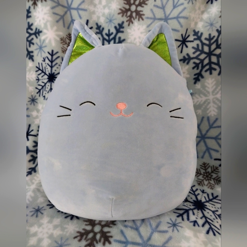 14” JIOVANNE Blue CAT Sparkle Green Ears Kitty Squishmallow Plush Toy 2023